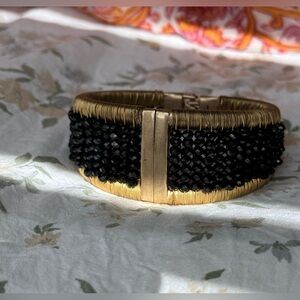 Kenneth Cole Black Crystal Bead and Gold cuff Bracelet NWOT